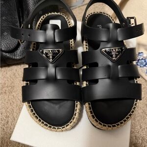 Prada Black Jelly Espadrille Sandals with Logo Triangle